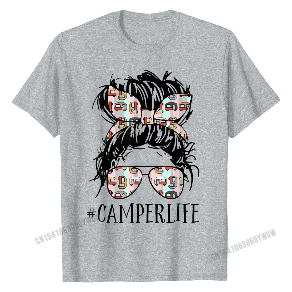 Camper Life Messy Bun Hair Mother's Day Camping Lovers Tees T-Shirt Design T Shirt High Quality  Cotton Mens Fashionable