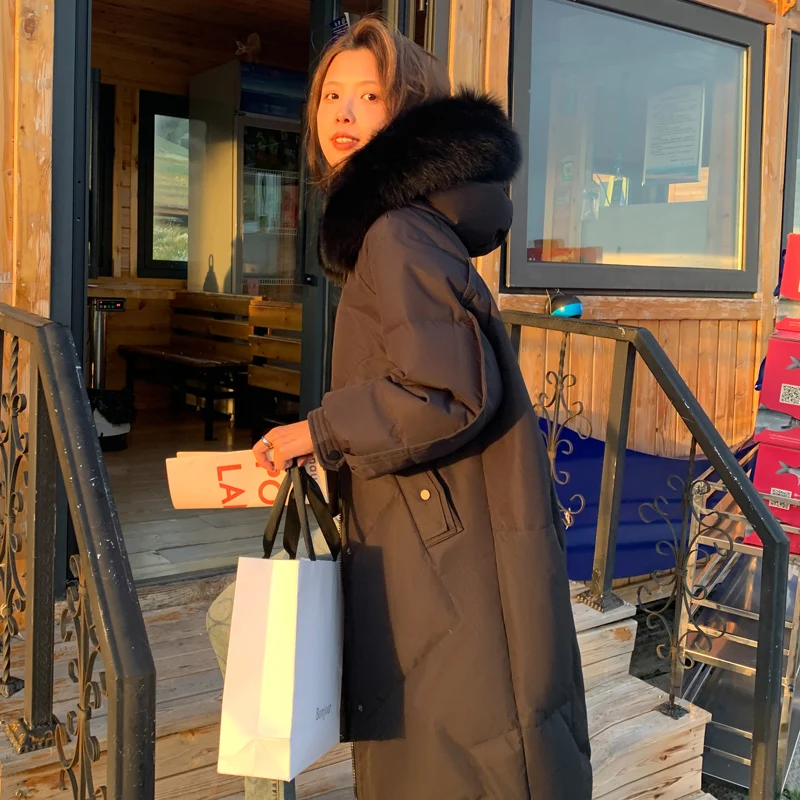 New long winter jacket women's warm hooded down padded jacket coat coat Korean version of loose big fur collar winter parka coat