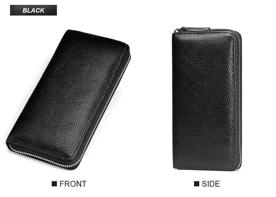 HUMERPAUL Echtes Leder Geldbörse RFID-blockierende Clutch-Tasche, Geldbörse, Kartenhalter, Münzgeldbörse, Reißverschluss, männlich, lang, Schwarz/Kaffee-Geldbörse – Detail 14