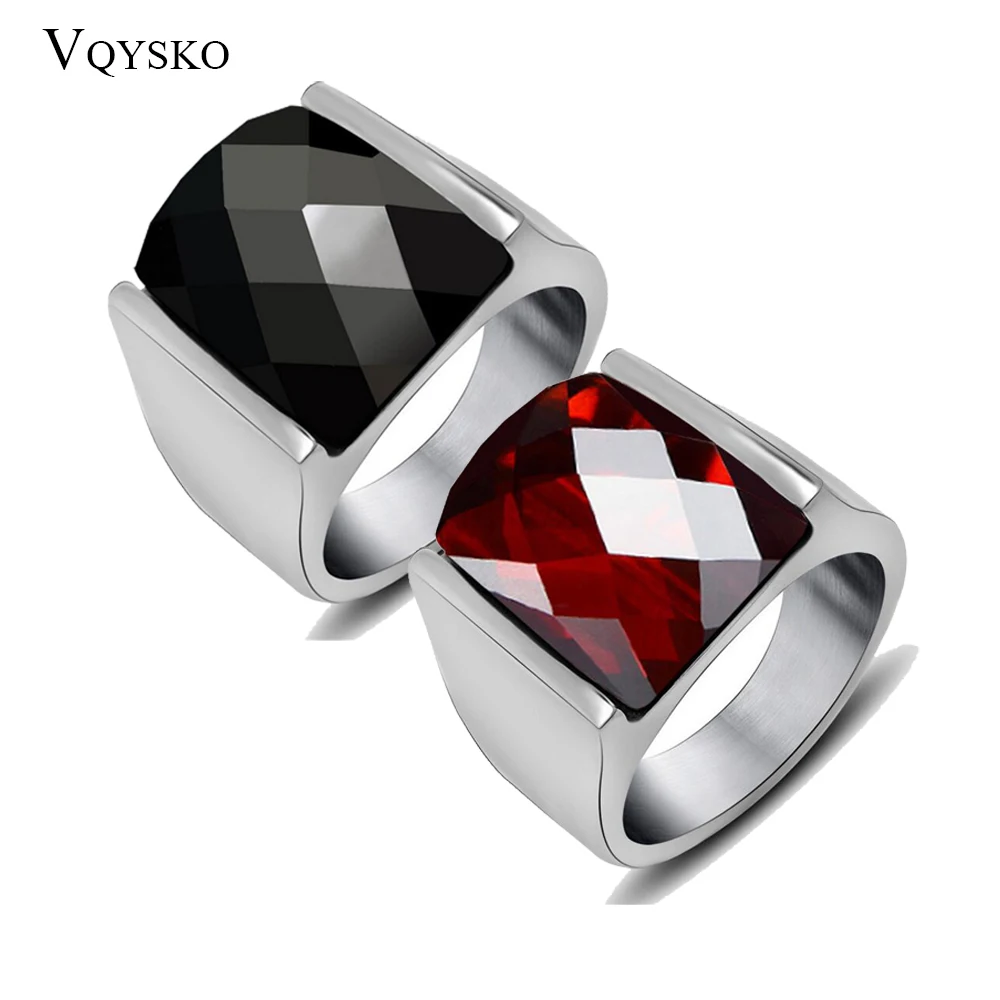 Vintage Top Quality Red Jewelry Rings For Men Never Fade Fashion Stainless Steel Brand Big Crystal Ring Mens Accessory