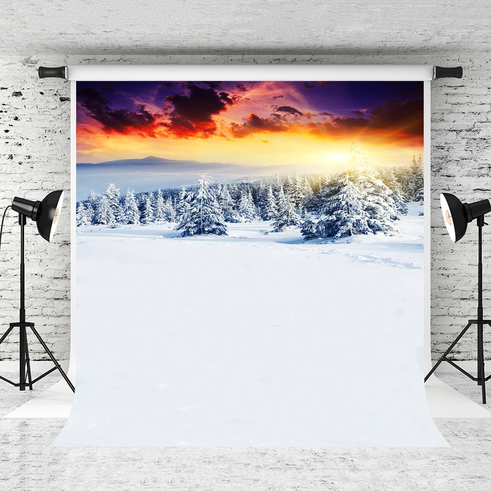 

VinylBDS 5X7FT Fantasy Photo Backdrop Cedar Cold Winter Snow Backdrops Photo Backdrops For Children WY00083