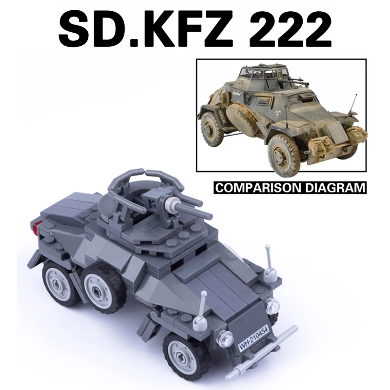 WW2 Building Blocks Car Military Off-road Vehicle German Sd Kfz 222 Armored Car MOC Compatible Solider Figures Gifts For Kids