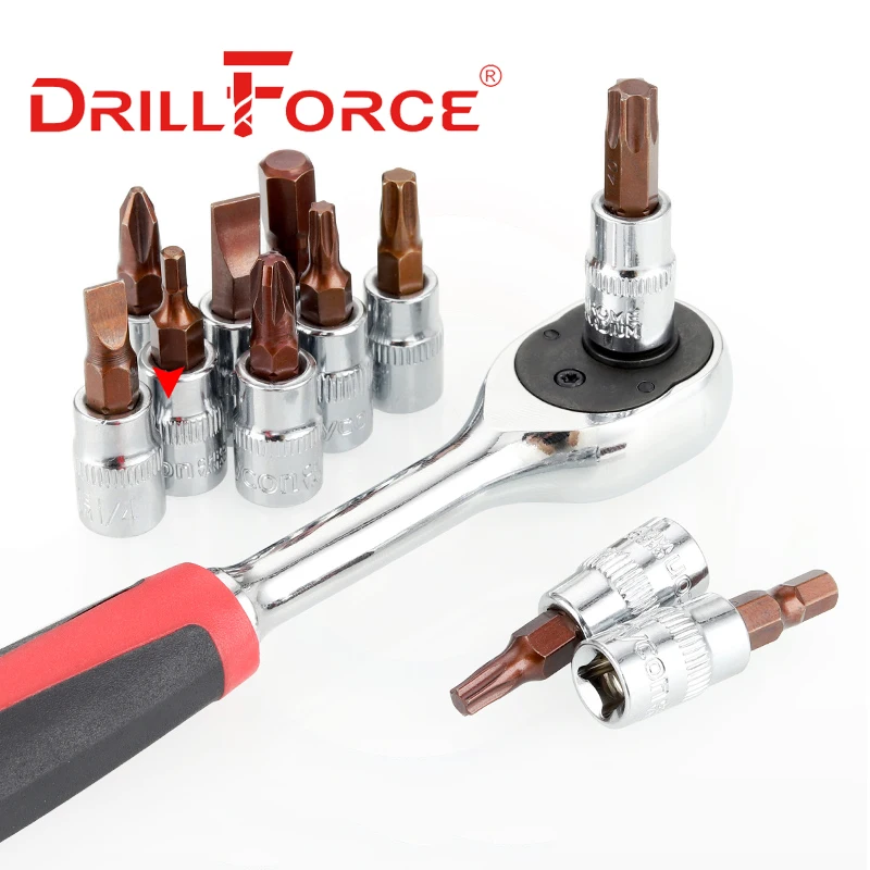 Drillforce 1/4 "Drive Torx esagono scanalato Phillips Pozi Socket Bit S2 adattatore chiave dinamometrica chiave a cricchetto strumenti di riparazione domestica