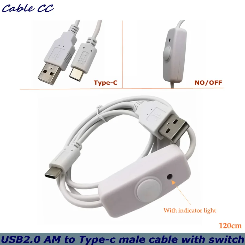 

New USB 2.0 A male to Type-C male extender extender black cable, 318 rocker with key switch ON/OFF indicator control cable