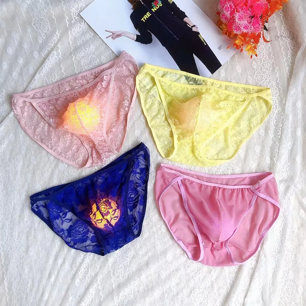 Men Underpants Sexy Panties Lace Panties Sheer Pouch G String Bikini Briefs Thongs Exotic Accessories Underwear Color Randomly