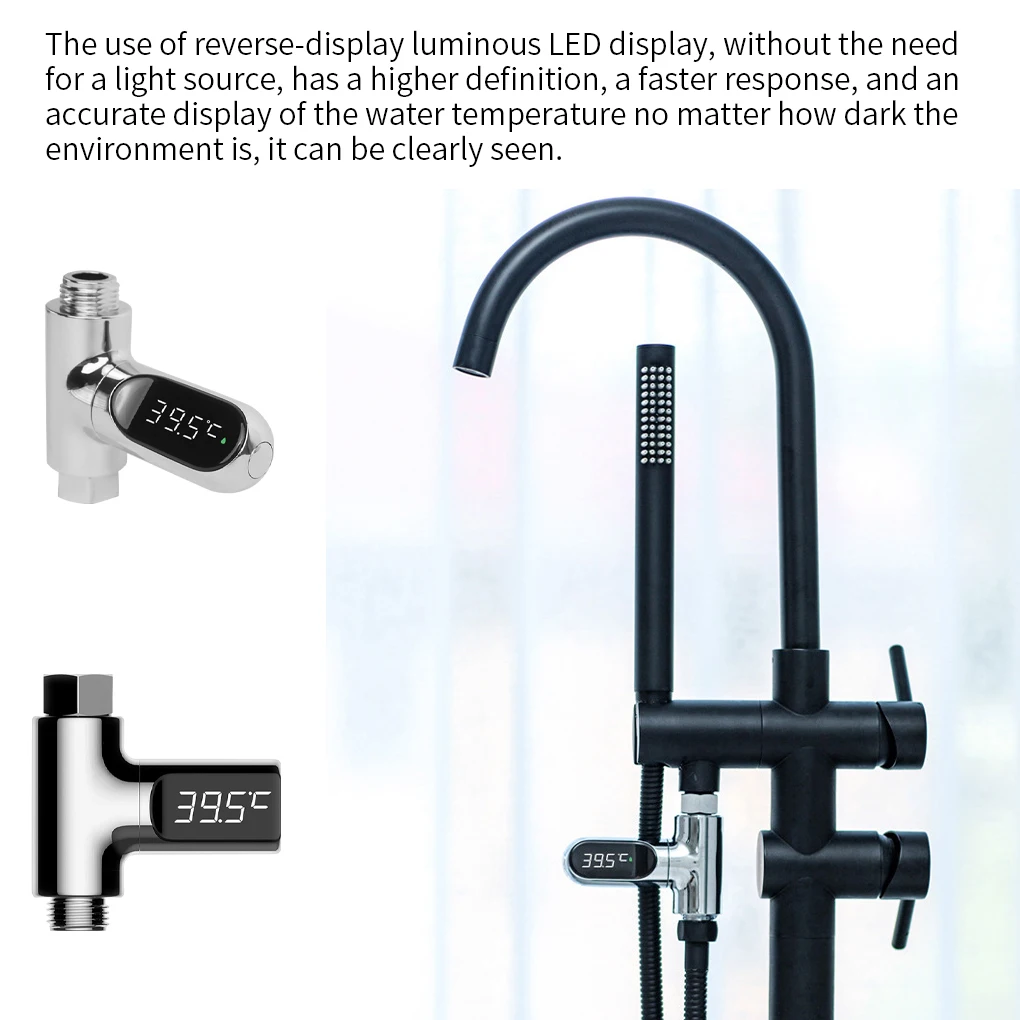 LED Display Water Shower Thermometer Self-Generating Electricity Water Temperature Monitor Energy Smart Meter thermometer