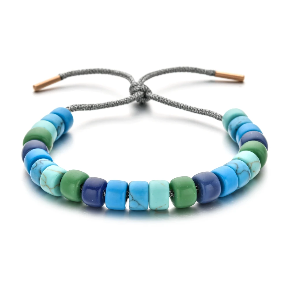 Boho Style Adjustable Colorful Natural Stone Loose Drum Cute Stone Beads Bracelets for Women Men Beaded Yoga Bracelet Handmade