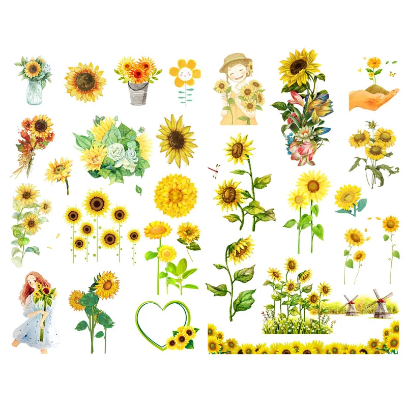 1 PCS Yellow Sunflower Flower Floral DIY Decor Scrapbook Book Journal Stationery Stickers Diary Planner Office School Supplies