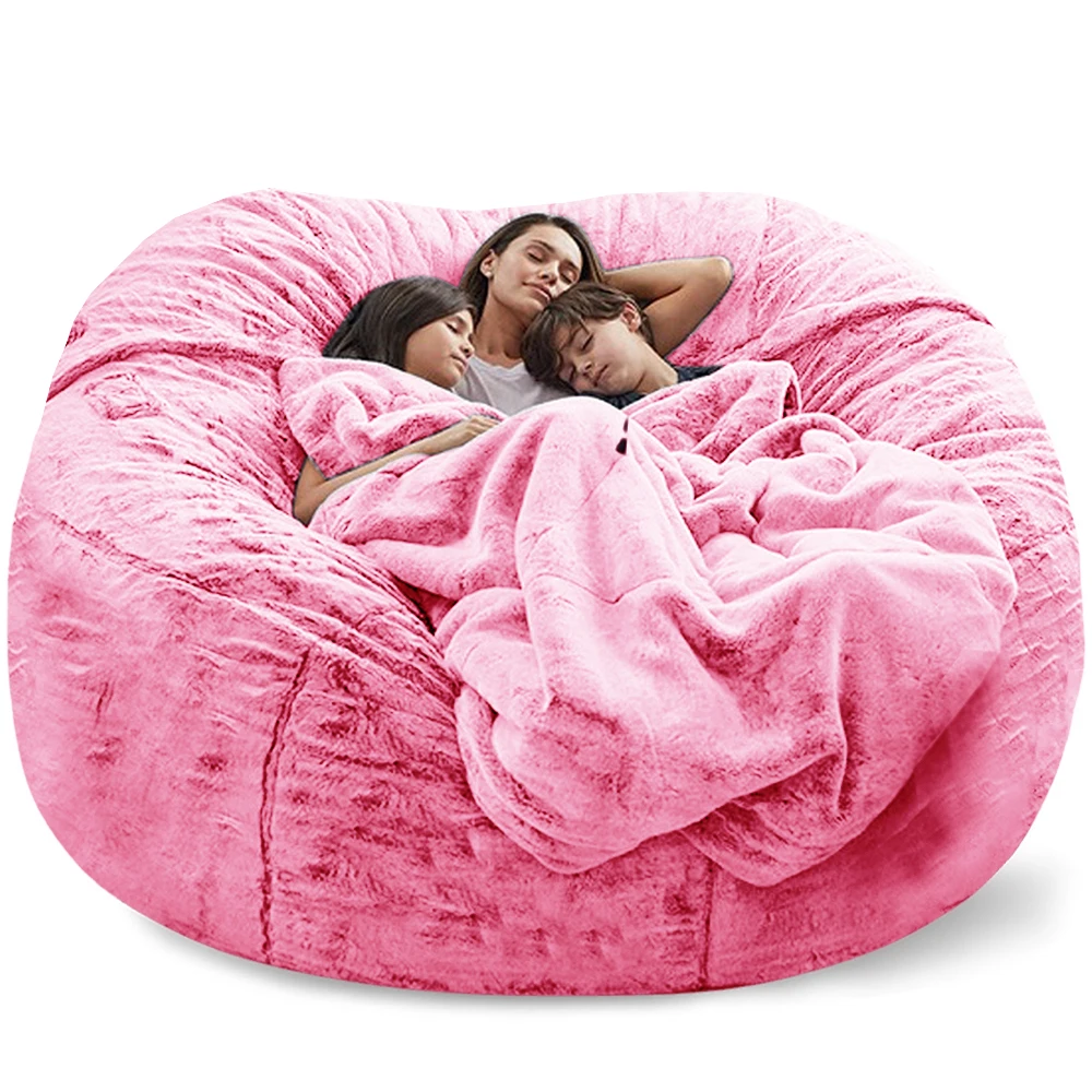 Dropshipping Giant Bean Bag Sofa Cover Warm Comfortable Fluffy Fur Sitting Cecliner Beanbag Cover