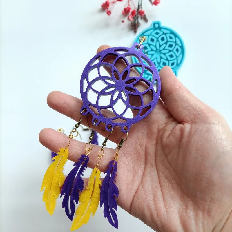 DIY Epoxy Epoxy Mould Dream Catcher Silicone Mould Feather Pendant Keychain Decoration Mirror Resin Mould