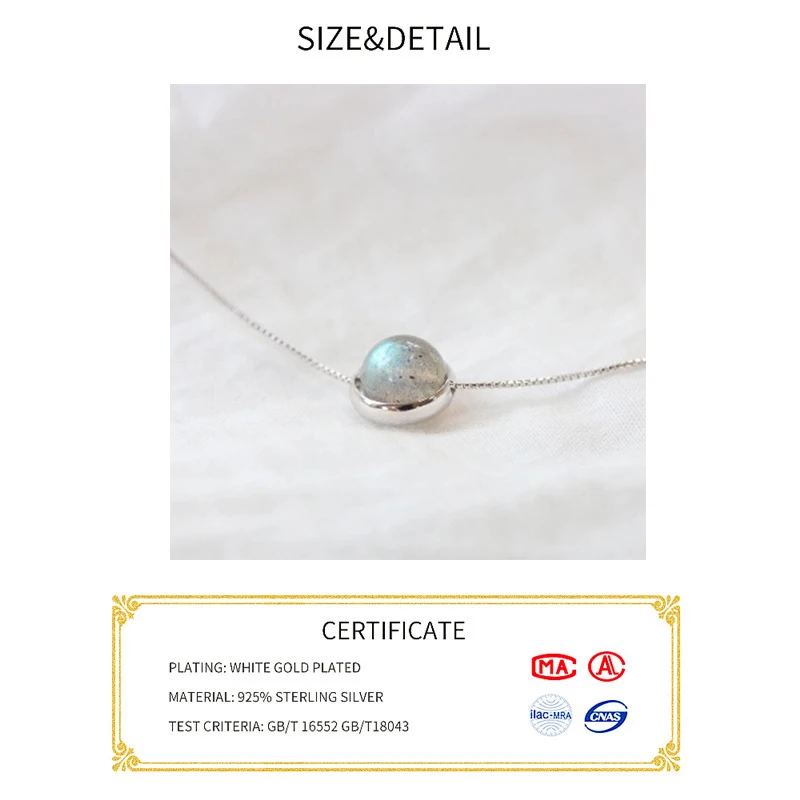 BFClub-925 Sterling Silver Moonstone Bead Colar para Mulheres, Cor Prata, Pingentes Artesanais, Jóias da Moda