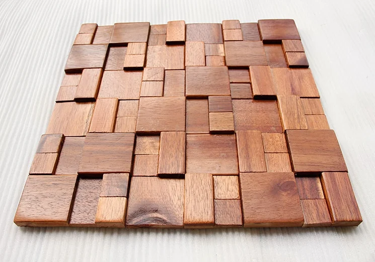 11 PCS Natural Teak Wood Moaic Tile 3D Solid Wooden Wallboard Backsplash DQ182