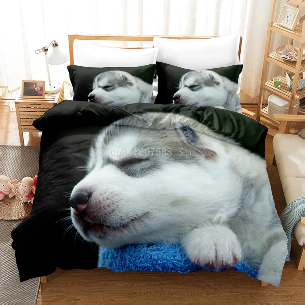 Animale cane Husky copripiumino adulti bambini tessili per la casa carino biancheria da letto 2/3 set biancheria da letto letto matrimoniale King