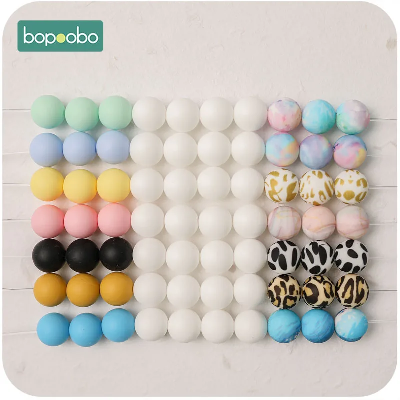 

Bopoobo 10Pcs Mixed Color Silicone Beads 12MM Baby Teether Can DIY Bracelet Pacifier Chain BPA Free Food Grade Silicone Teether