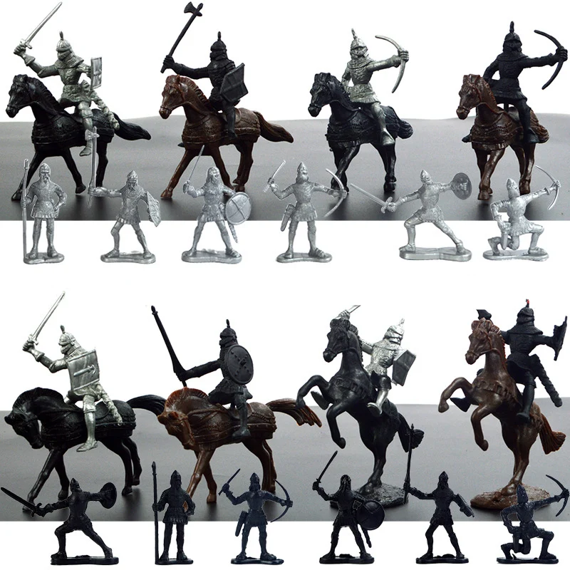 28pcs/set Medieval Military War Simulation Warriors Ancient cavalry battle steed static Military figures Model for Children Gift