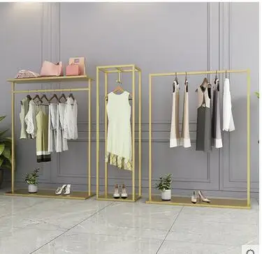 Imagem -02 - Gold Simple Clothing Rack Loja de Roupas Cabides Chão a Chão Prateleiras de Lojas de Roupas Femininas Prateleiras de Ferro