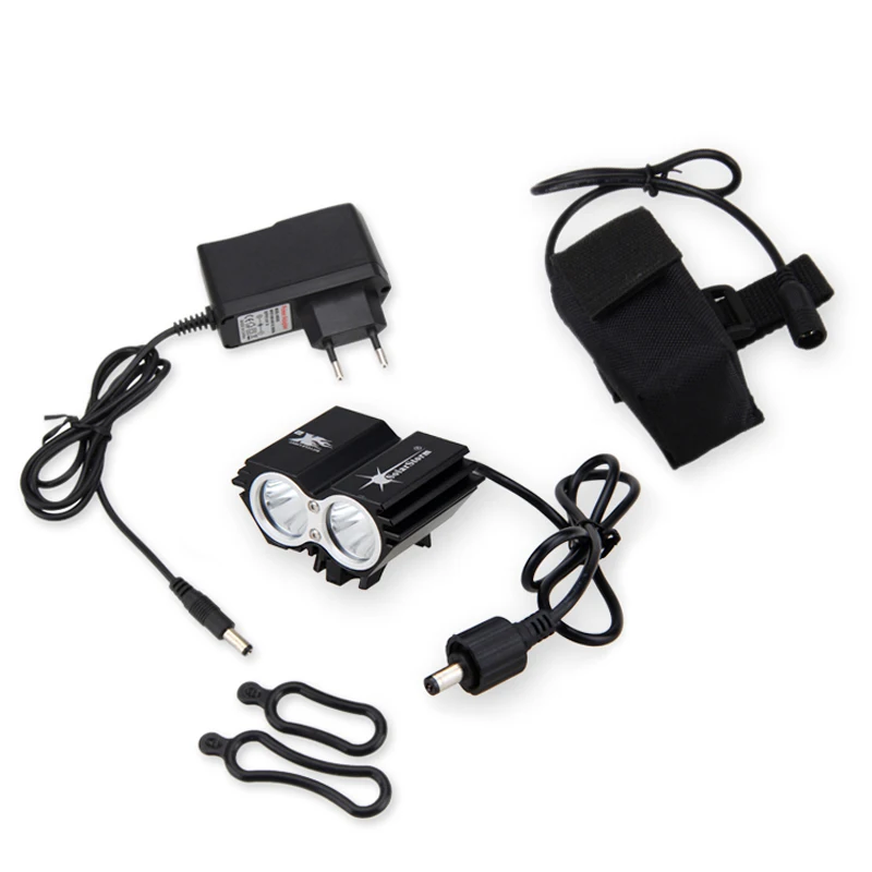 Aluminum Bicycle Headlamp 6000Lm 2xLED Bike Light Headlight +Rechargeable Battery Pack+Charger+Red Taillight