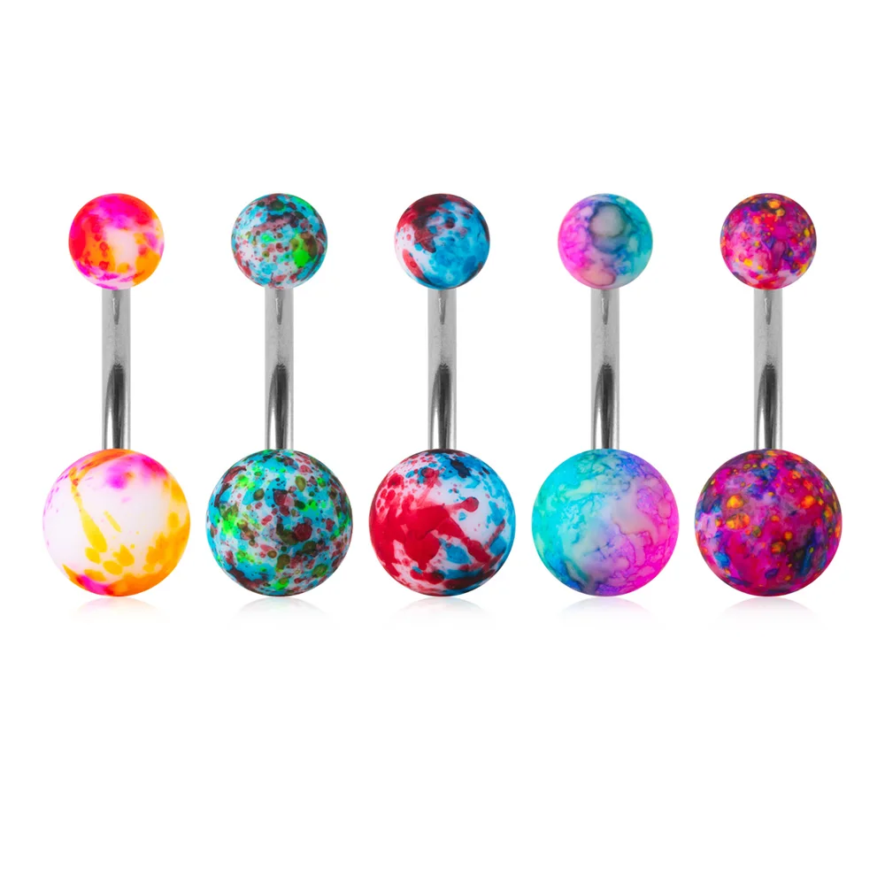 5pcs Candy Colour Acrylic Belly Button Rings, Body Piercing