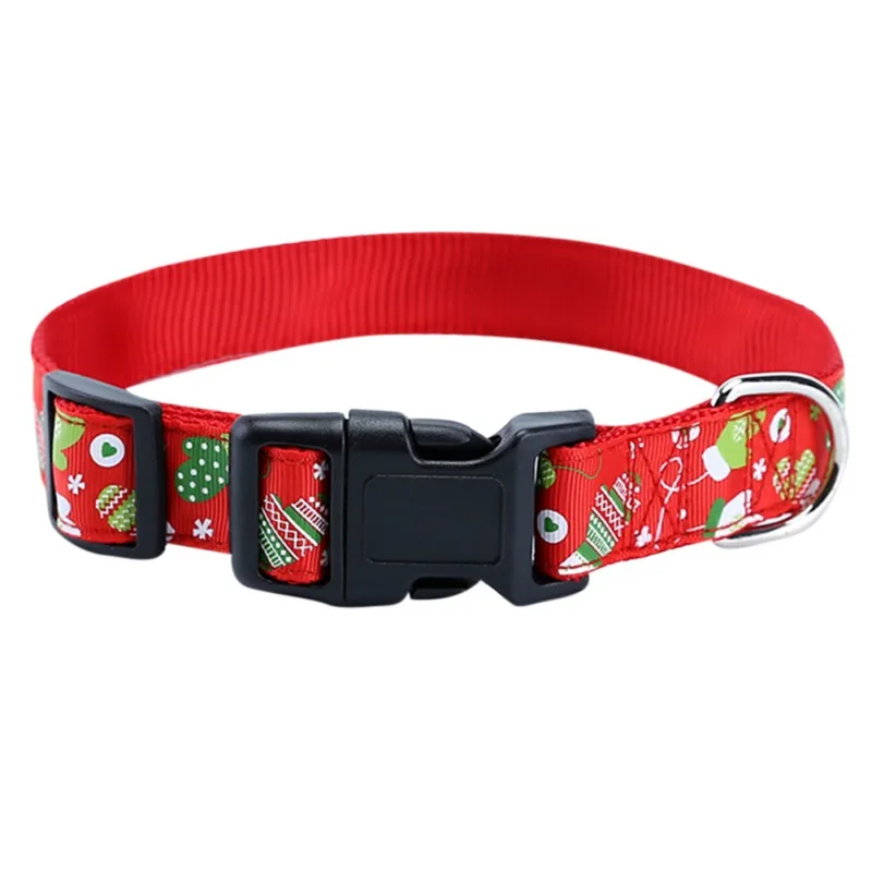 Christmas Dog Collar Adjustable XMAS Printed Boy Girl Collar Nylon Necklace Puppy Gift Small Dog Chihuahua