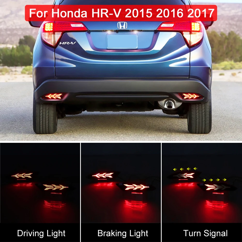 Three Function LED Rear Bumper Reflector Lamp For Honda HRV HR-V 2015 2016 2017 Dynamic Turn Signal Light Tail Brake Light