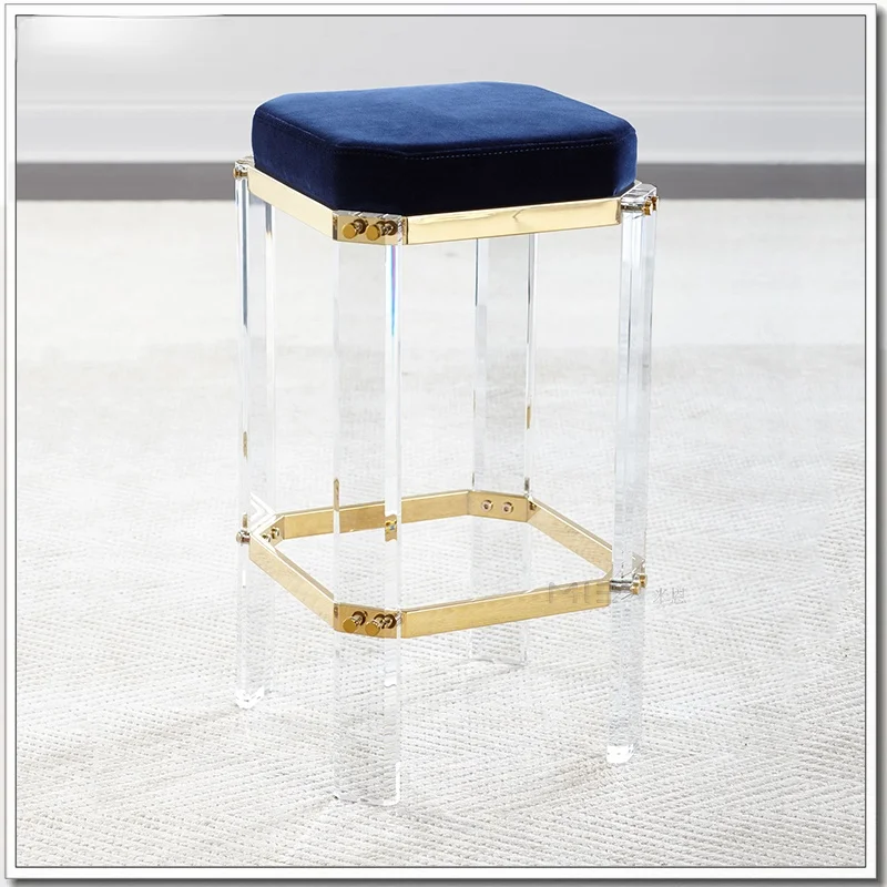 

GY Modern Transparent Crystal Bar Stool Acrylic High Stool Stainless Steel Square Stool Organic Glass Stool