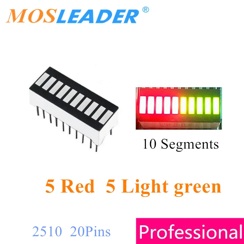 

Mosleader 100pcs 2510 10 Segments Display 5 Red 5 Green Double color DIP20 Bargraph LED Bar graph light display module