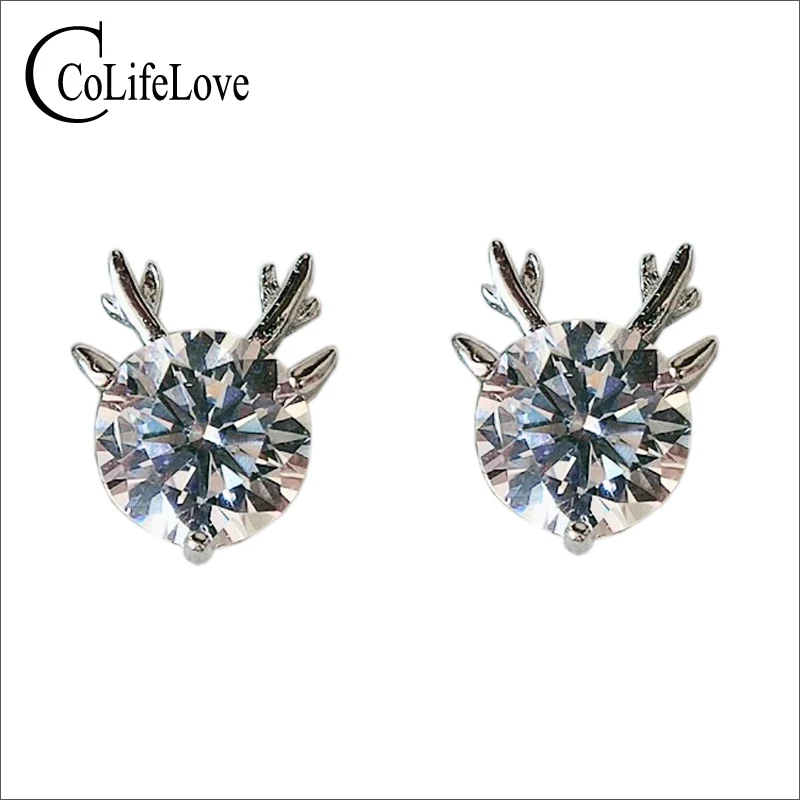 

CoLife Jewelry 925 Silver Deer Stud Earrings D Color Moissanite Earrings for Young Girl Fashion Moissanite Jewelry