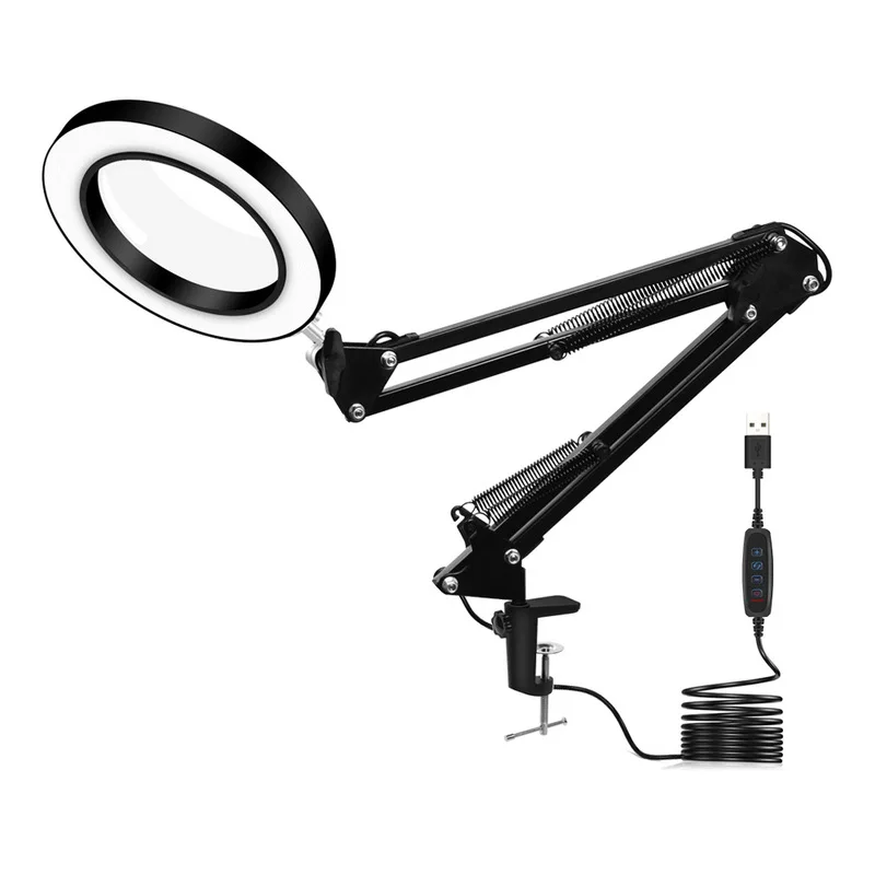 Flexibele Desk Grote 5X Usb Led Vergrootglas 3 Kleuren Verlicht Vergrootglas Lamp Loupe Reading/Rework/Solderen