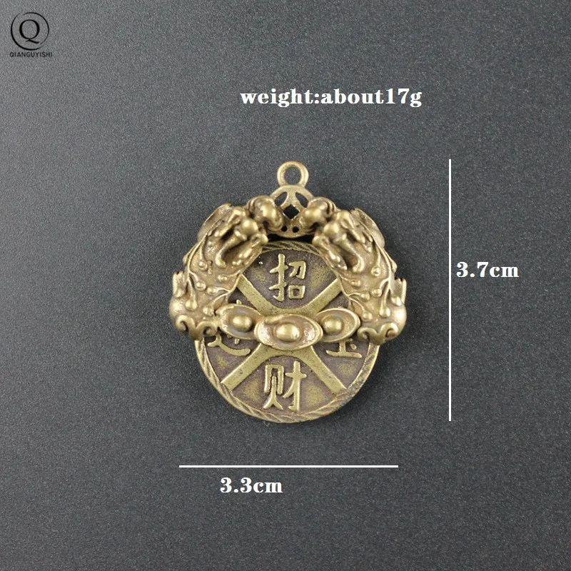 Double Brave Troops Keychain Accessories Pure Copper Fortune Creative Decoration Car Key Chain Pendants Handmade Retro Keyrings