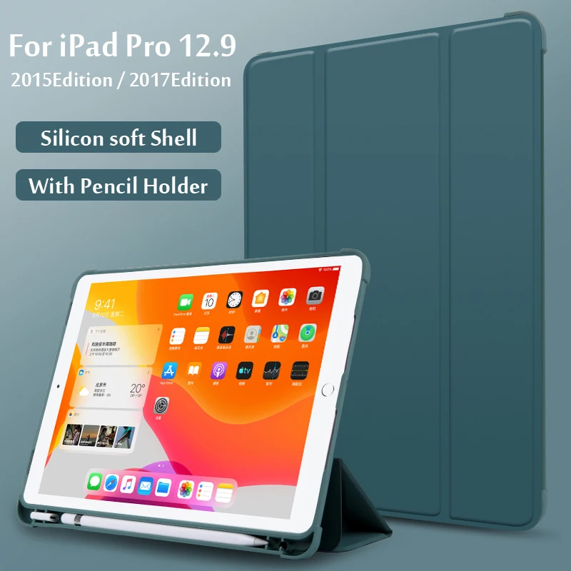 

For iPad Pro 12.9 2017 Edition (With Home key) Case For iPad Pro 12.9 2015 1th 2rd Gen With Pencil Holder Magnetic Smart Cover