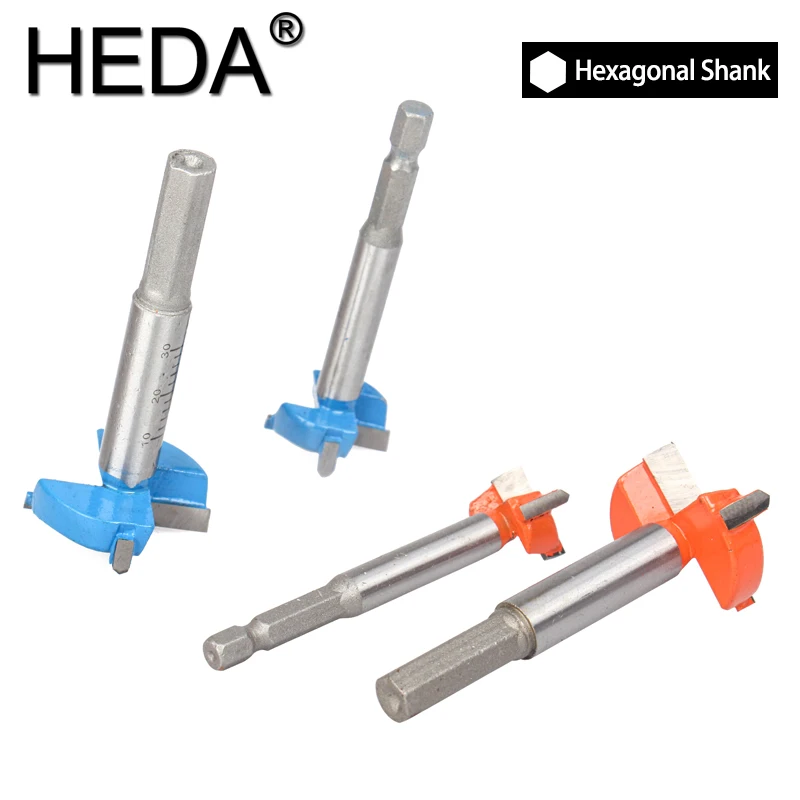 15/20/25/30/35mm 5Pcs Hex Shank Tungsten Carbide Cutter Forstner Woodworking Tools Hole Saw Cutter Hinge Boring Drill Bits Set