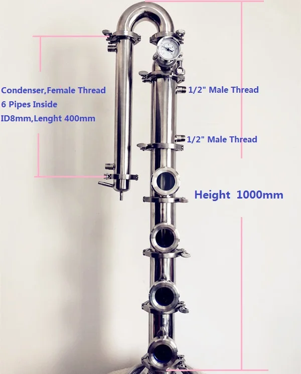 

NEW 3"OD91mm Flute Distiller With Copper Cap Plate Sets*4 Column For Distillation,Stainless Steel 304