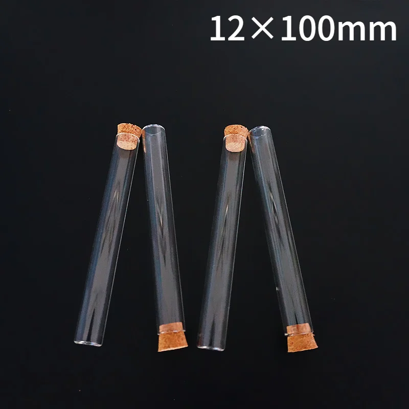 50pcs/lot Lab 12x100mm Lab Transparent Flat Bottom Glass Test Tubes With Cork Wooden Stoppers for Laboratory Container