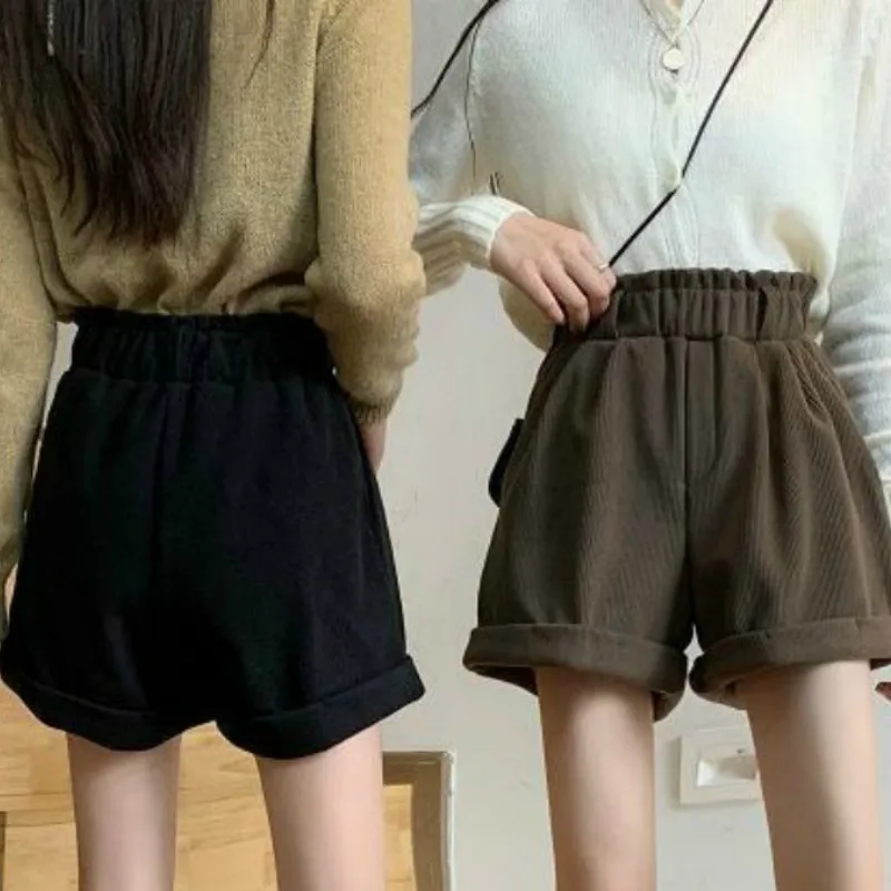 Shorts Women Loose Elastic Waist Solid Trendy Korean Style Female Simple Soft Casual Streetwear All Match Elegant College Autumn