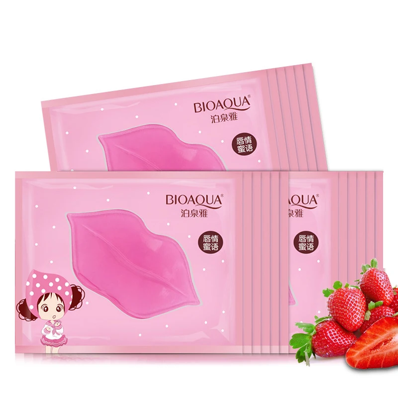 10Pcs Strawberry ​Lips Mask Natural Fruit Collagen Nourishing Moisturizing Repairing Tender Sexy Lips Prevent Chapped Lips Care