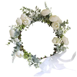 New Camellia Flowers Wreath Crown Festival Headband Women Hair Accessories Headdress Girl Floral Garland Wedding Floral Headwear