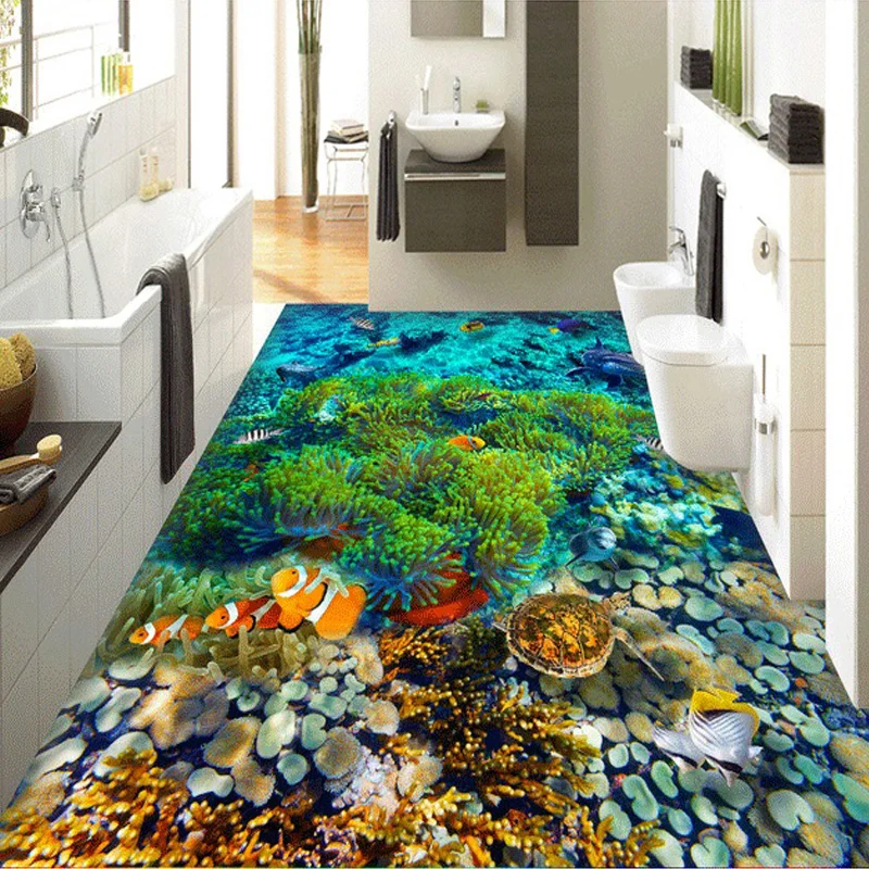 

Custom Photo 3D Floor Wallpaper Underwater World Bathroom Living Room Bedroom Floor Mural PVC Self-adhesive Waterproof Wallpaper