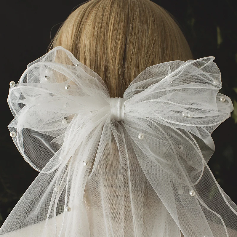 CC Veil Wedding Hair Accessories for Women Bridal Hairwear Engagement Jewelry Butterfly Shape 100% Handmade Short Veils QS118