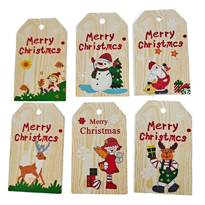 Natural wood chip Christmas painted diy craft wooden pendants with twine Christmas tree decoration Santa Claus wood 8*5 cm