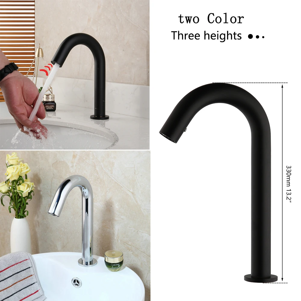 KEMAIDI Matte Black Hand Touch Tap Automatic Inflated Sensor Faucet Hot Cold Crane Deck Mount Bathroom Basin Sink Faucet Chrome