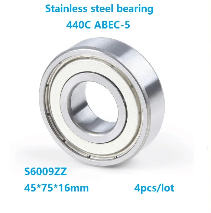 

4pcs/lot S6009ZZ 45x75x16mm ABEC-5 Stainless steel bearing Double metal shielded cover Deep Groove Ball bearing S6009 ZZ 6009ZZ