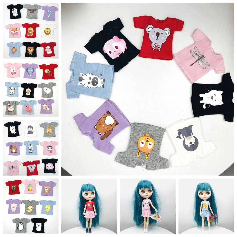 

New Fashion Blyth Clothes Animal Cartoon Print T-shirt Licca, Momoko, 1/6 Doll Accessories