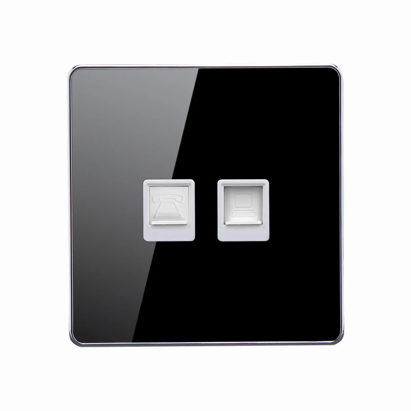 Home Hotel Luxury Glass Mirror Surface Wall Switch Socket 86x86mm Square TV PC USB Panel Socket