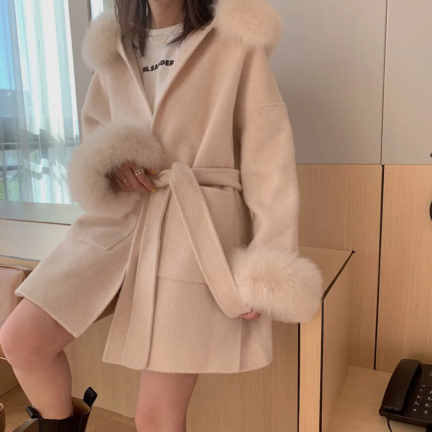 Imagem -04 - Real Cashmere Wool & Blended Coat para Mulheres Natural Fox Fur Collar Genuine Fox Fur Jackets Marca Famosa Luxo Design Francês Quente