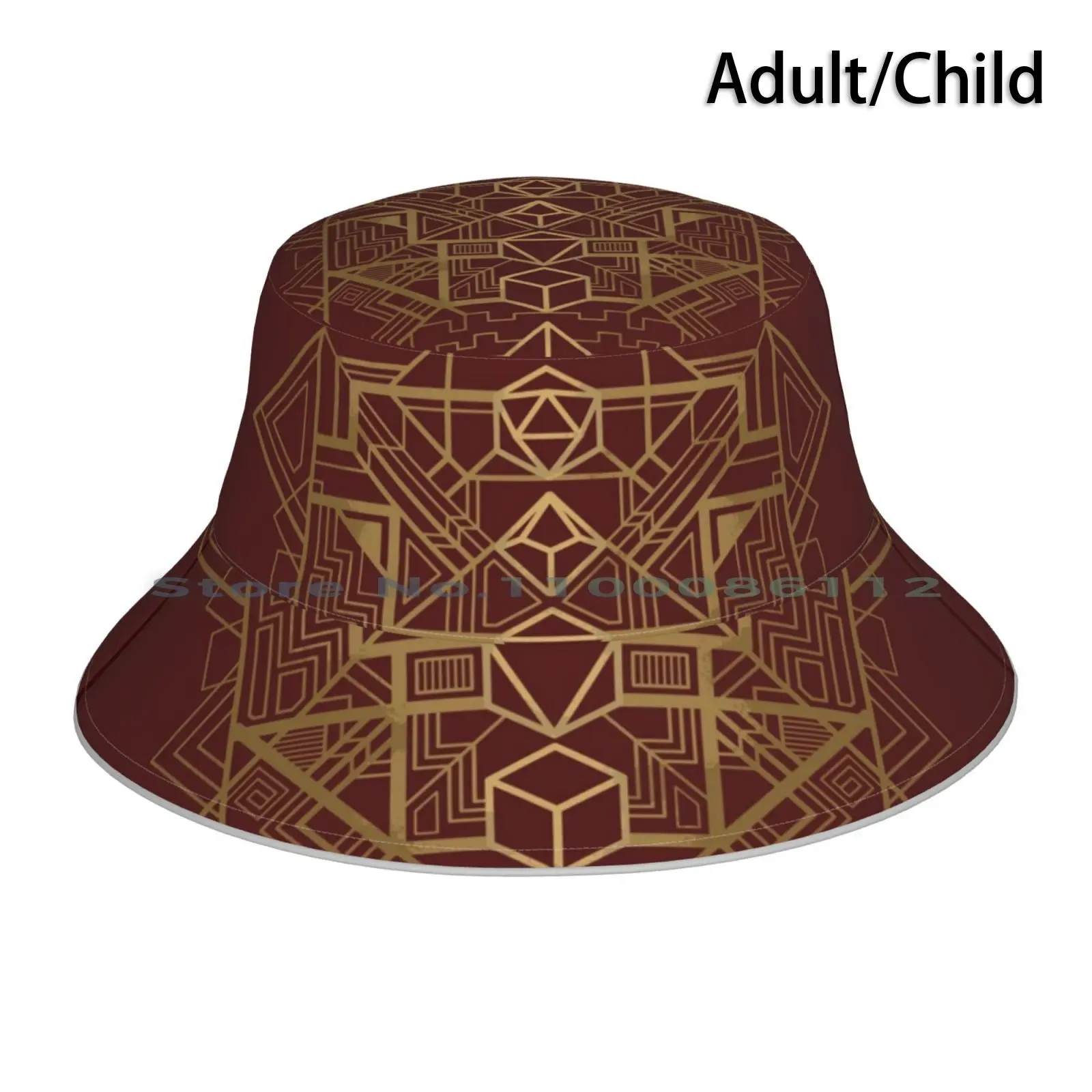 Dice Deco Gold Bucket Hat Sun Cap Artistic Geometric Deco Cute Chic Geeky Nerdy Dice D20 Gold Regal Dnd D D Dragon Roll Fantasy