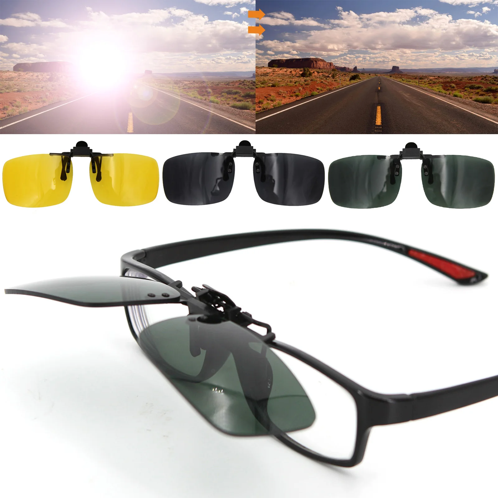 Car Driver Goggles Anti-UVA UVB Polarized Sun Glasses Driving Night Vision Lens Clip On Sunglasses Auto Travel Accessories