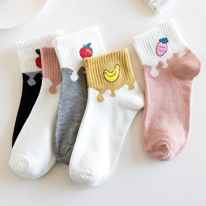 5 Pairs/Lot Cartoon Cream Fruit Short Tube Socks Woman Korean Style Tide College Style Socks Cute Sweet Japanese Boat Socks Girl