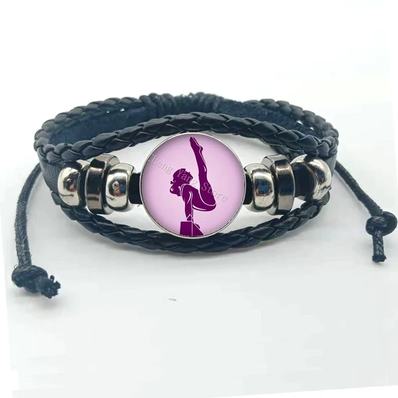 New gymnast leather bracelet art gymnast pattern glass bracelet gymnast commemorative gift