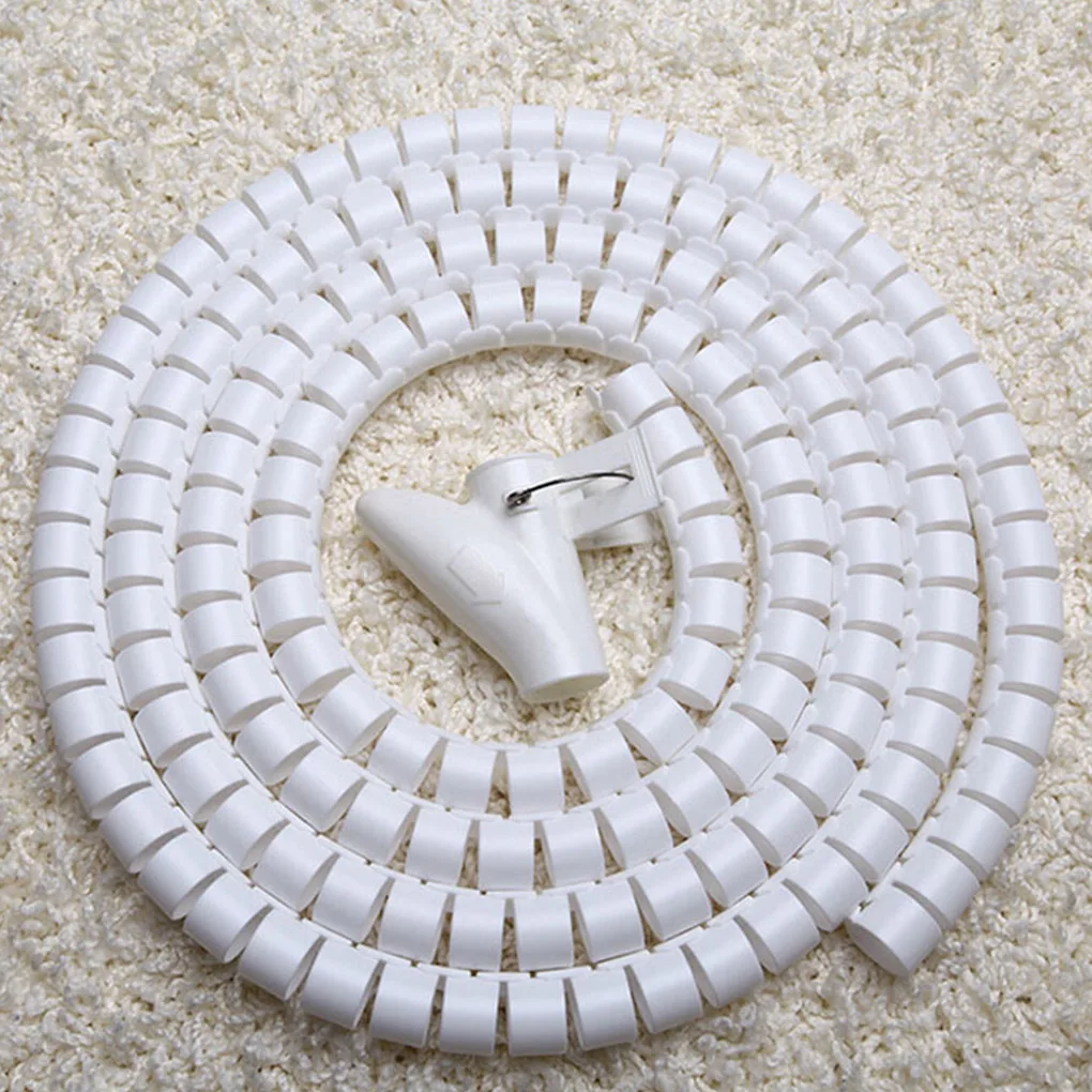 Wire Storage Pipe Bite-proof Cable Organizer Spiral Cable Winder Pattern Random, White, 8mm x 1.5m, Clamp 8mm