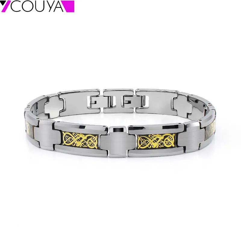 Fashion Cross Link Tungsten Bracelet Mens Jewelry Anti Scratch Golden Dragon Design Tungsten Bracelets Extension Lock Available